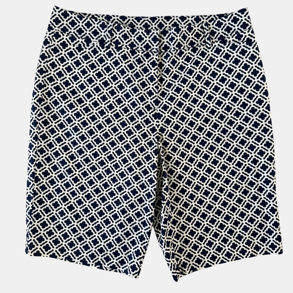 Talbots Perfect Shorts Navy Blue White Geometric Womens 10 Preppy Nautical Mod